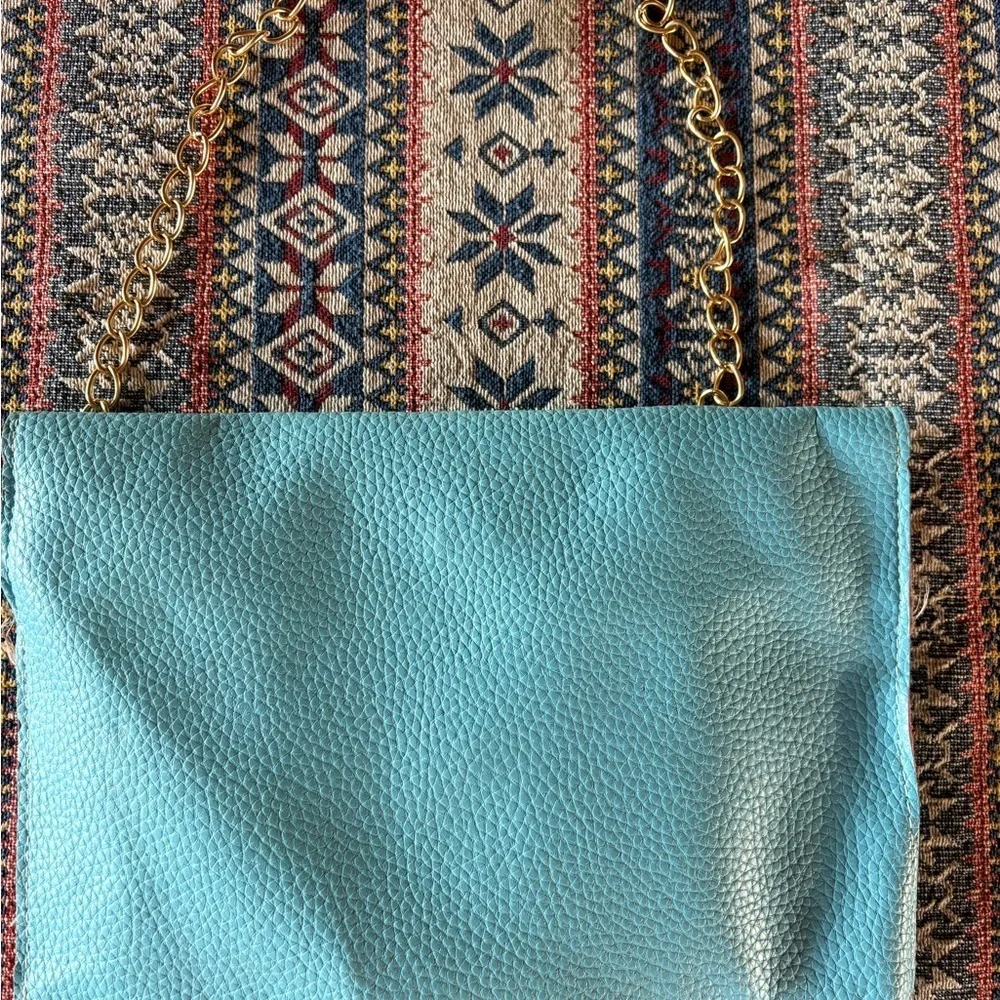 Light Blue Monogrammed Marley Lilly Elegant Blue Removable Chain Clutch Purse
